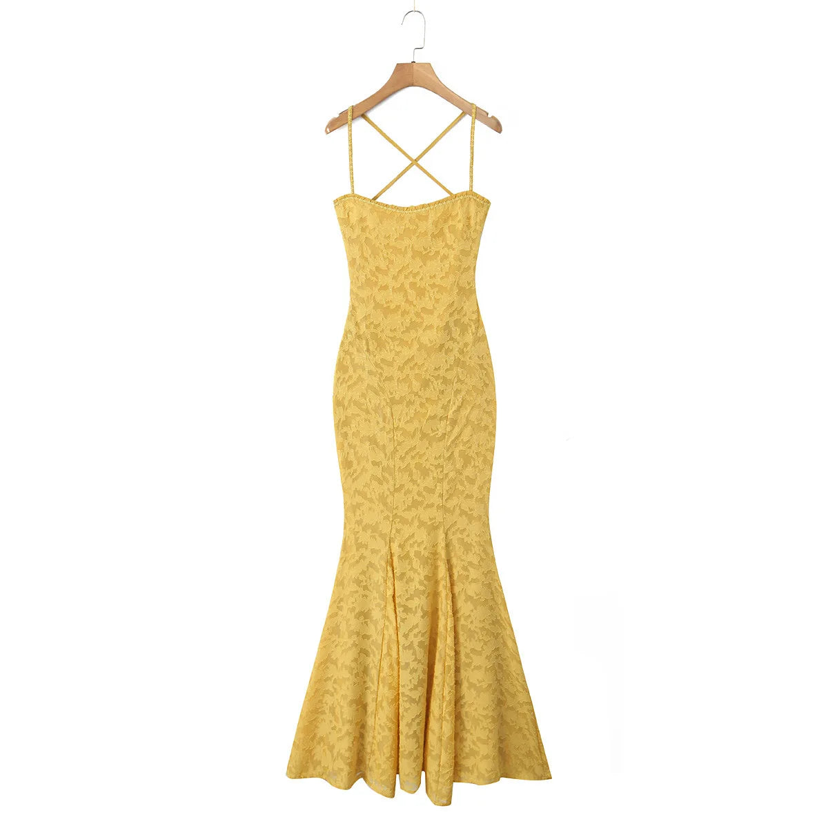 Square Neck Backless Suspender Dress with Hip Wrap Slim Fit Fish Tail Long Retro Evening Dresses