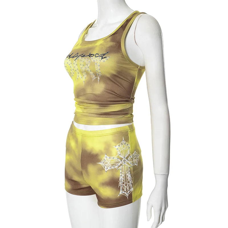 Tank Top Round Neck Halo ing Elatic Wait Set Wait Cinching Slimming Tank Top Short Set