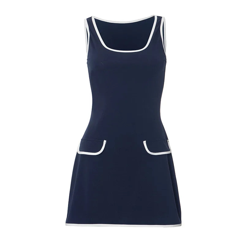 Navy Blue Pocket Mini Dress