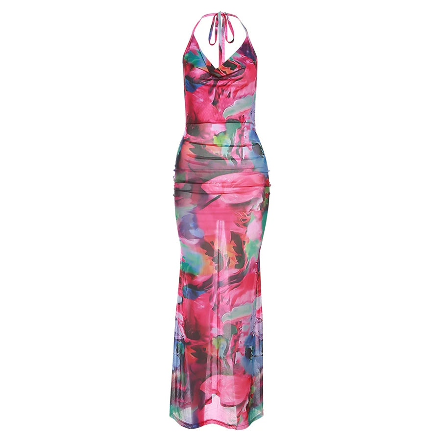 Backless Sheer Bodycon Midi Dress