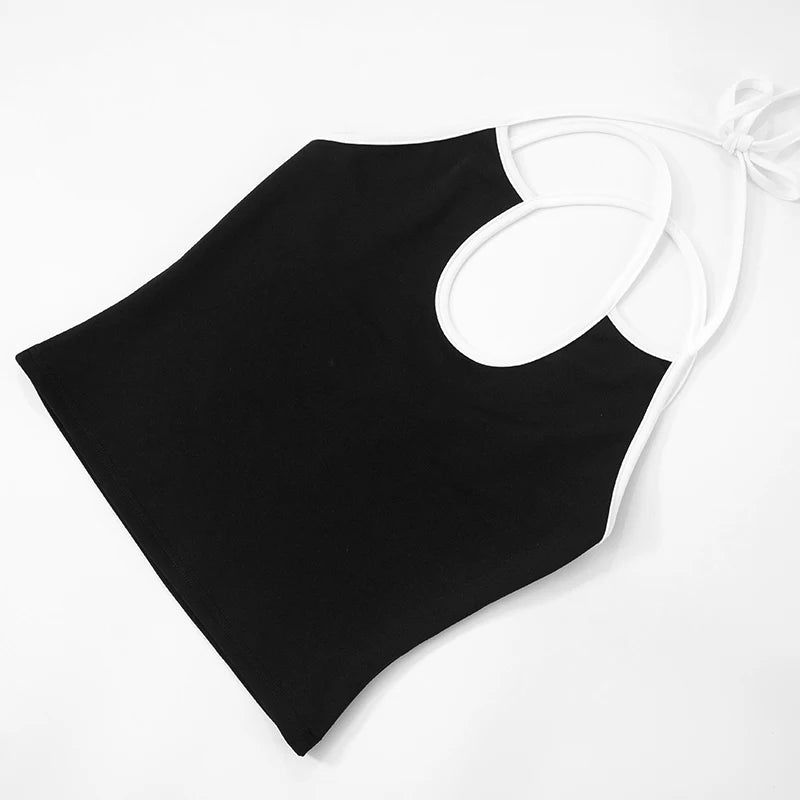 'S Spring Cross Camisole Hollow Out Backless Slim Tie Rope Camisole Top Seven Pants Set