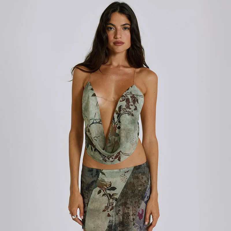 Green Chiffon Backless Top
