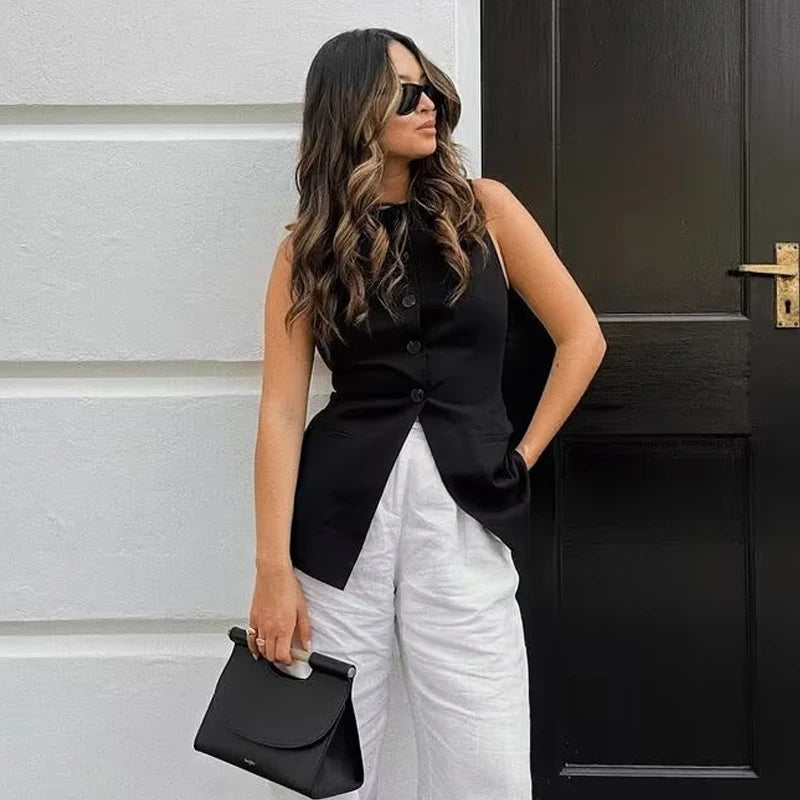 White Sleeveless Vest Button Vests for Jackets Pink Vest Top Street Tailored Vest