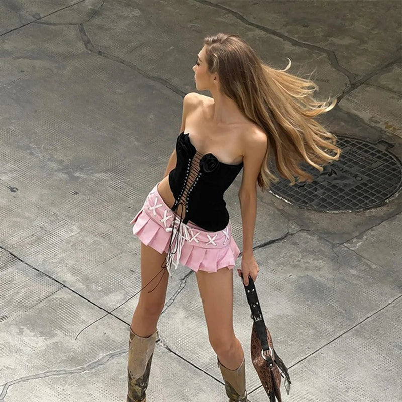 Wrap Chest Vest Applique Sleeveless Bandage Tube Top Crop Top Irregular Vest