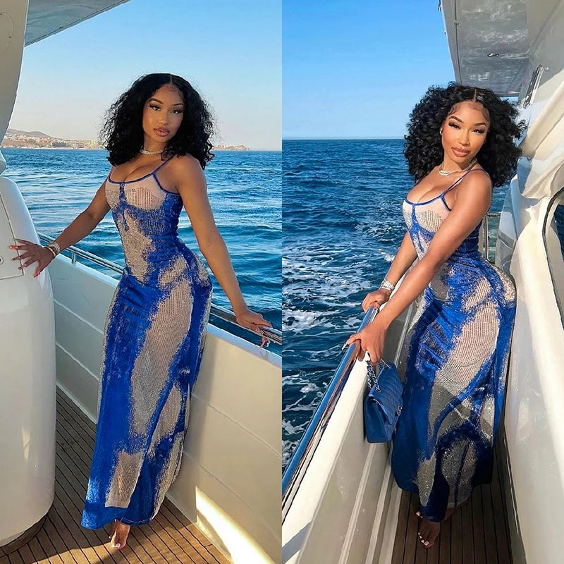 Blue See Through Midi Dress
