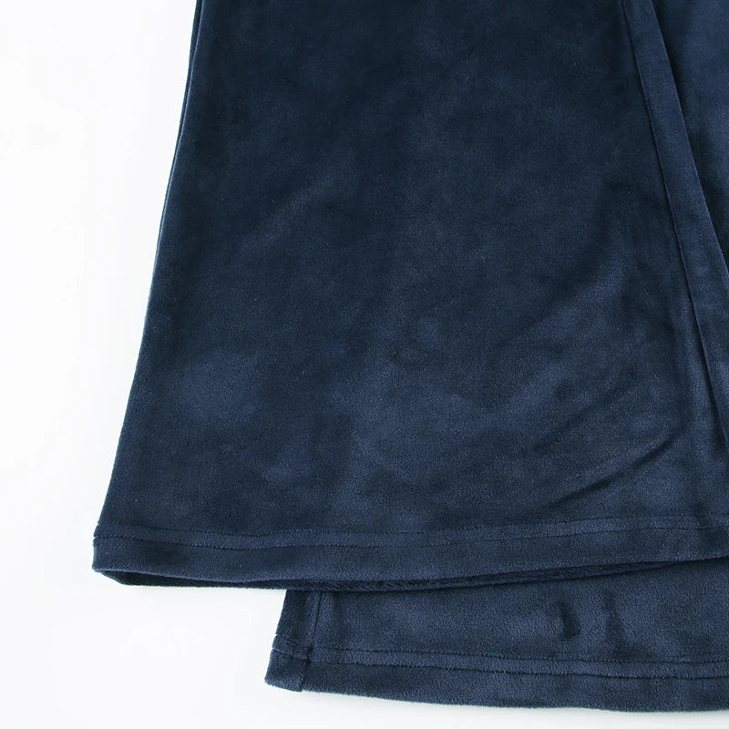 Patchwork Loose Velvet Pants Lace-up Wide Leg Trousers Baggy 's Bottoms