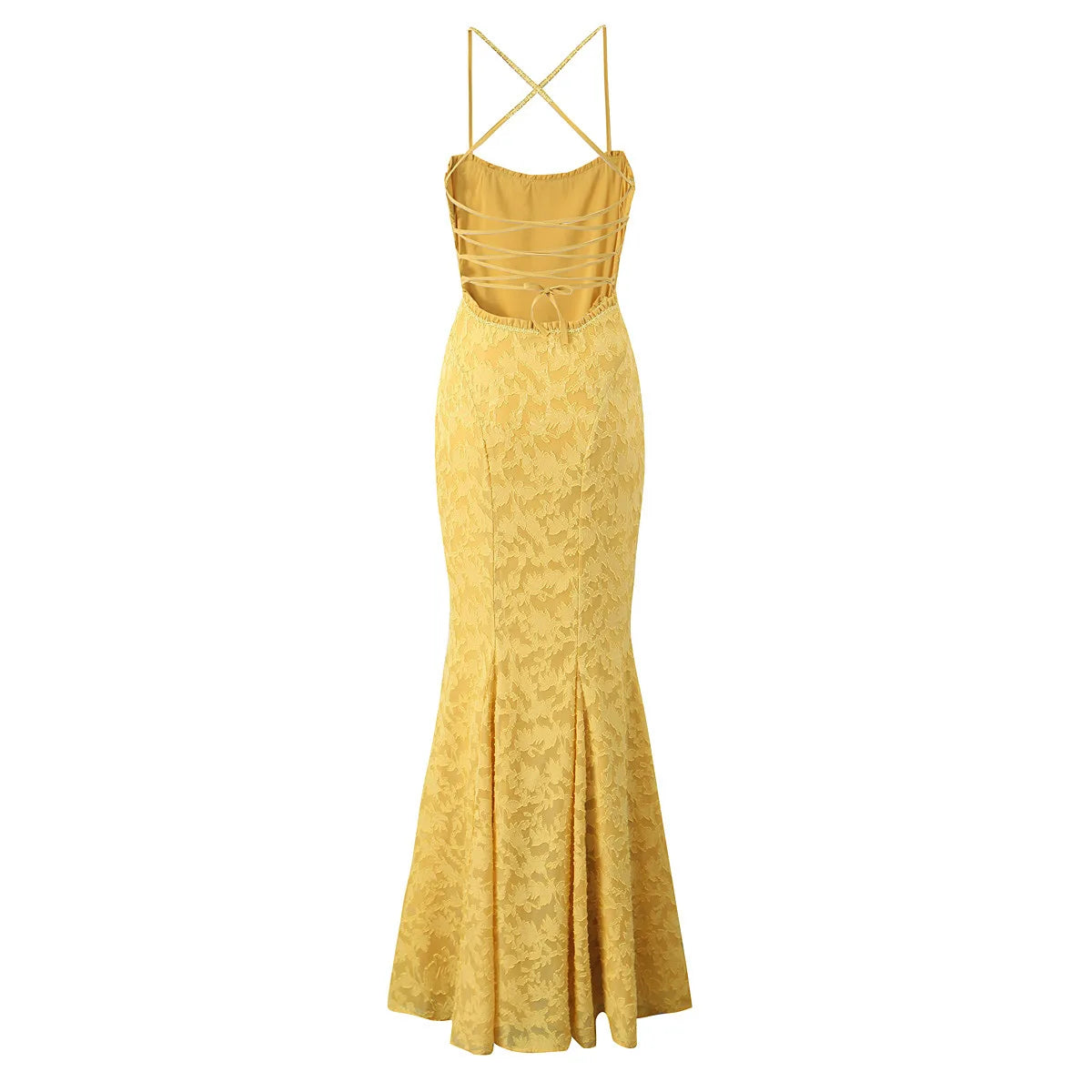 Square Neck Backless Suspender Dress with Hip Wrap Slim Fit Fish Tail Long Retro Evening Dresses
