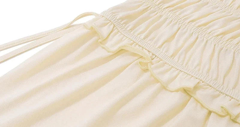 Slash-neck Knot Twist T Shirt With Elastic Slim Ruffles Cake Skirt French Two Piece Set