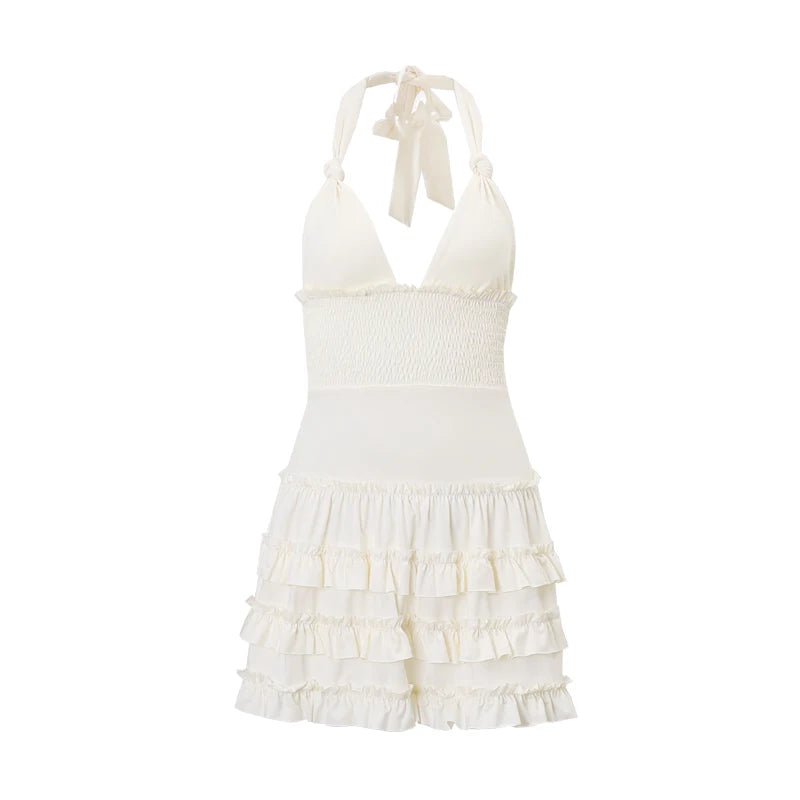 V-neck Dress Charming Backless Handling Neck Dress Swimming Pool Mini Dress