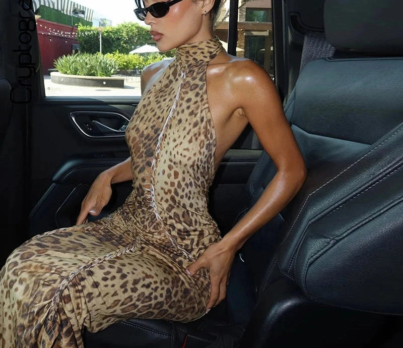 Leopard Backless Maxi Dress