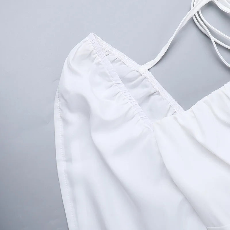 Square Collar Hollow Out Dress White Long Sleeve Mini Dress Slim Dress