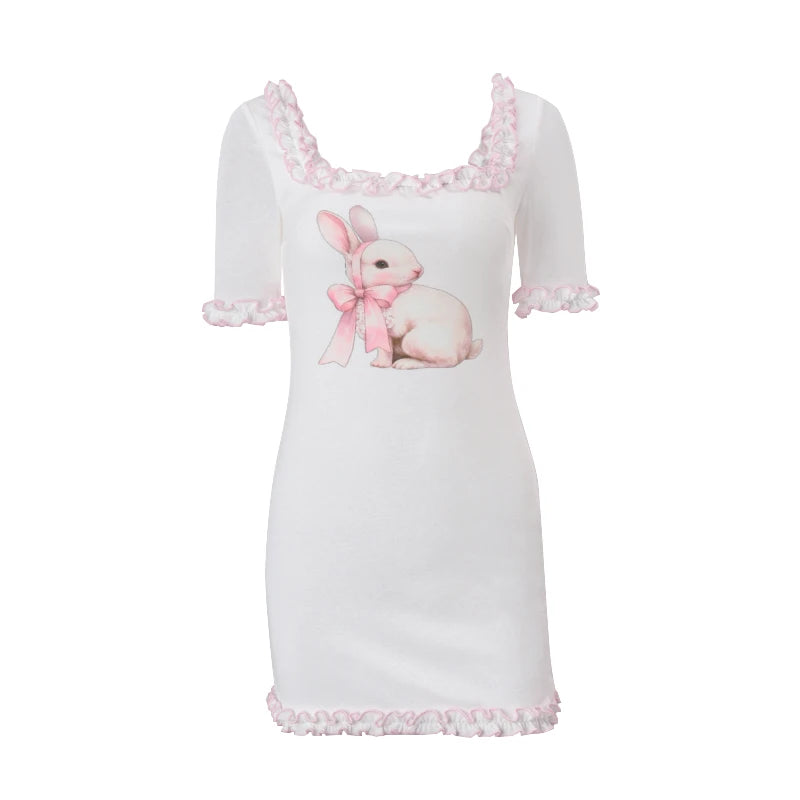 White Short Sleeve Ruffle Bodycon Mini Dress