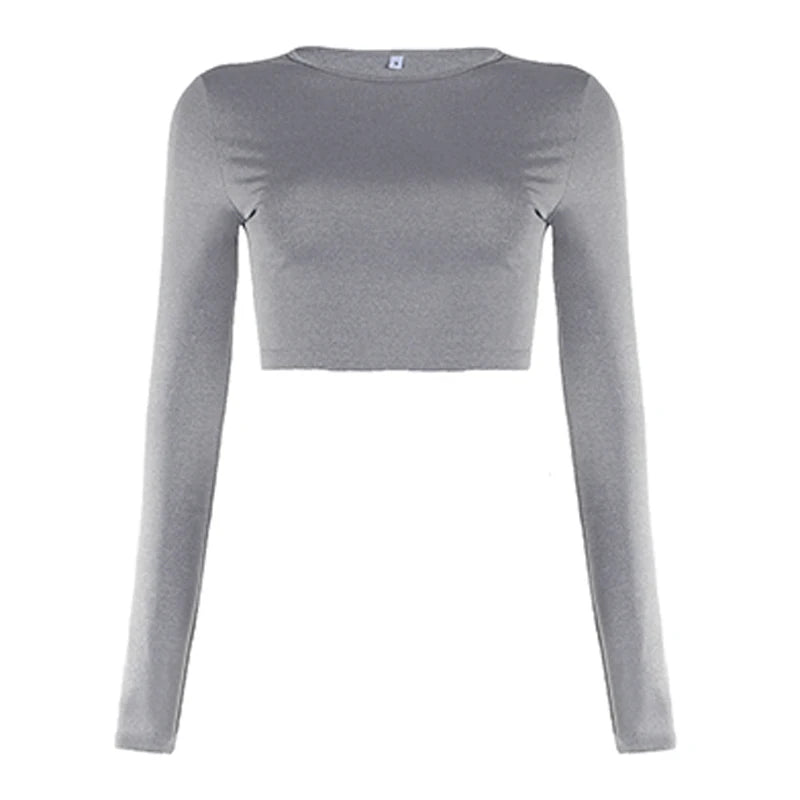 Crewneck Tee Shirts Long Sleevs Fahion Slim All-match Top