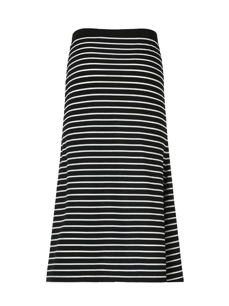 Strip Long Skirt Straight Bottom Slit Skirt