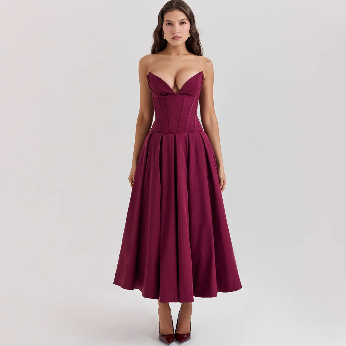 Strapless mal Occasion Dress Midi Dresses Red Wedding Guess Dress