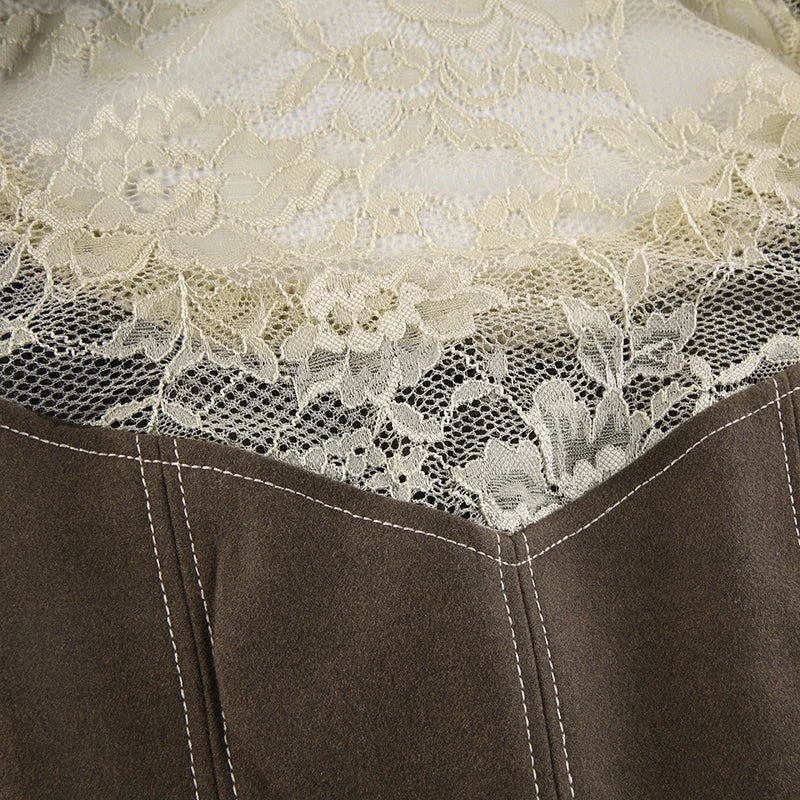 Lace Patchwork Button Up Tank Top Square Collar Sleeveless Slim
