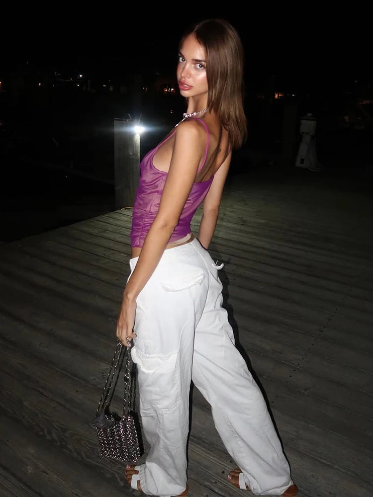 Cami Top Low Neck Backless Skinny Crop Vet Trend Silky All-match Top