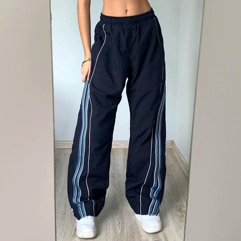 Striped Print Joggers Parachute Cargos Loose Baggy Sweatpants Pants