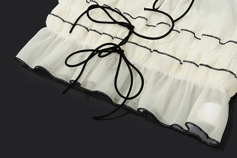 White Mesh See-Through Top and Maxi Skirt Set