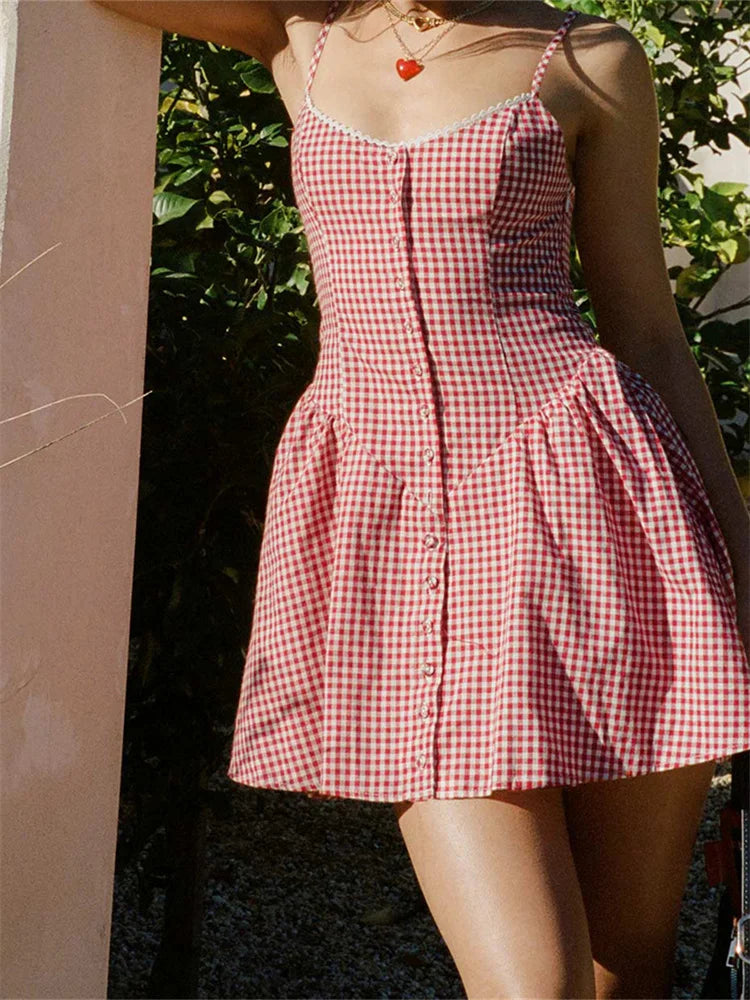 Red Plaid A-Line Mini Dress