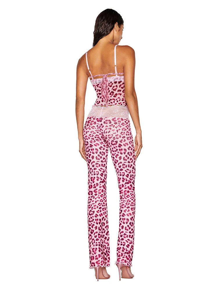 Leopard Patchwork Mesh Two Piece Set