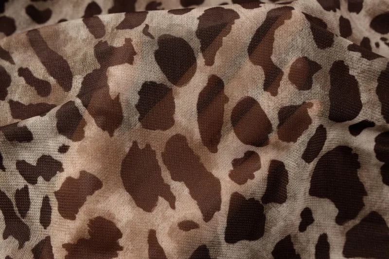Leopard Mesh Sheer Long Sleeve Top