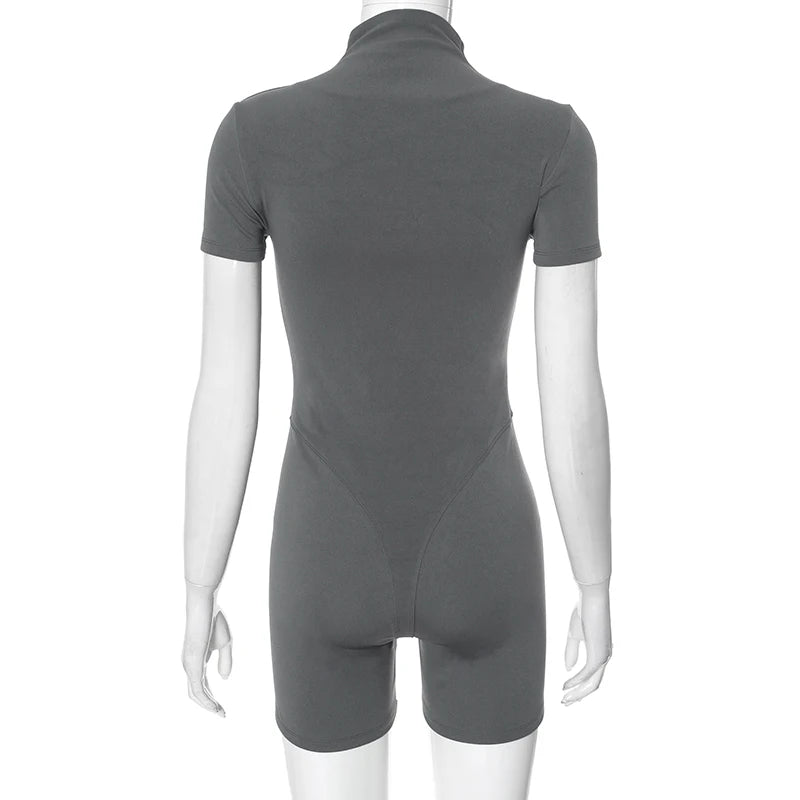 Half- Neck Tight Zipper Short Sleeve Playuit Sporty