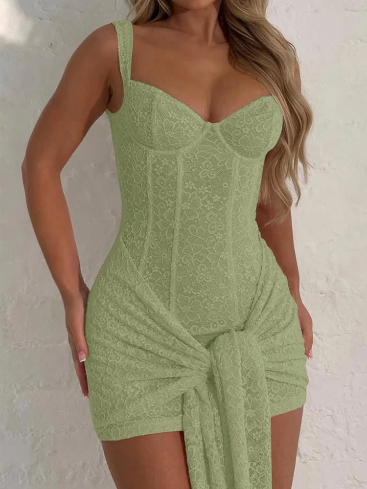 Embroidery Ribbons Lace Up Backlessss Mini Dress