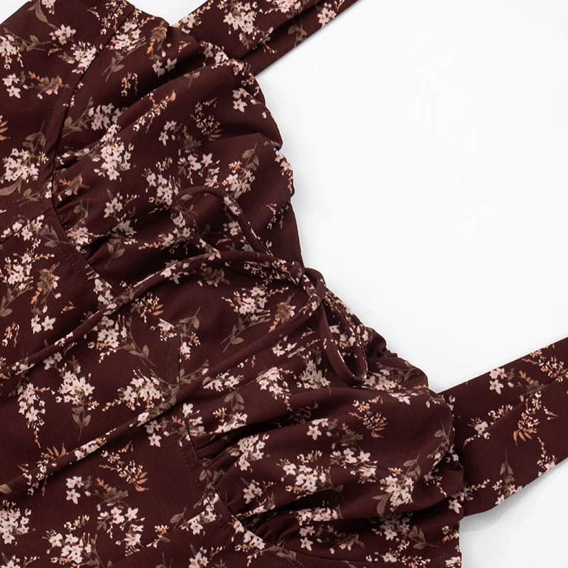 'S Spring Floral Backless Chest Strap Slim Camisole High Open k Dress Rustic