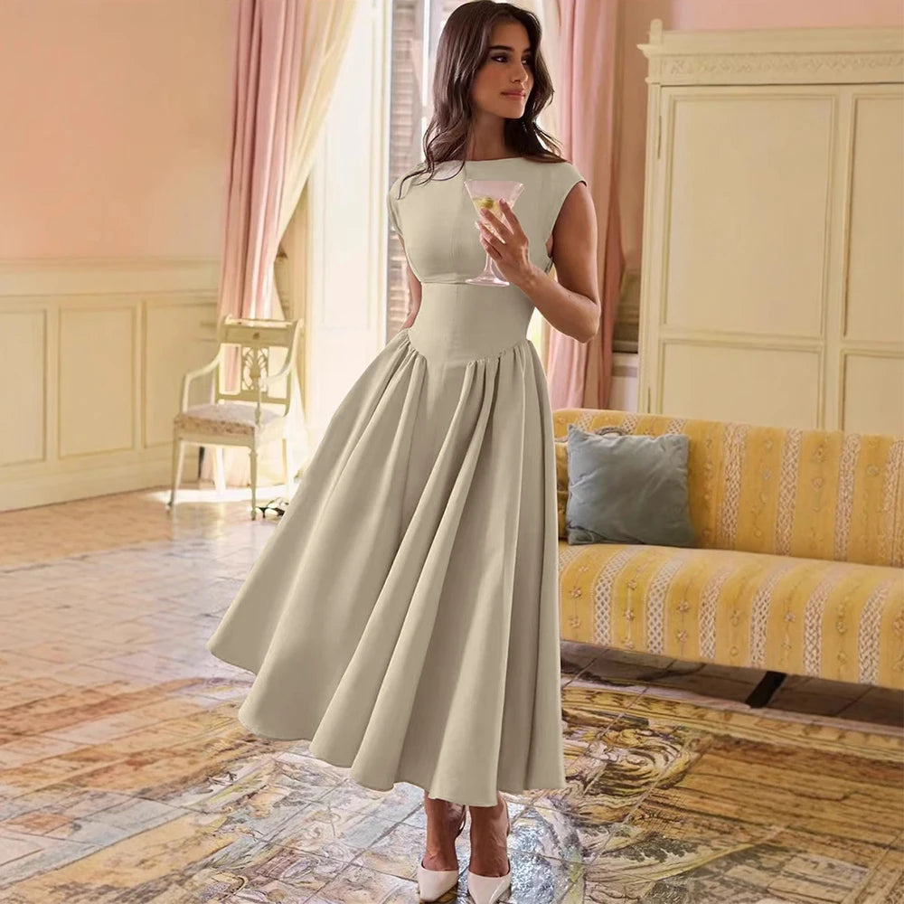 French Backless Sleeveless Pleated Slim Fit Vest Dress for