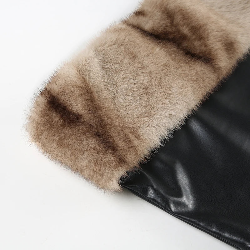 Furry Two Pieces of Sets Backless Strapless and Mini Skirts Slim PU Cloth