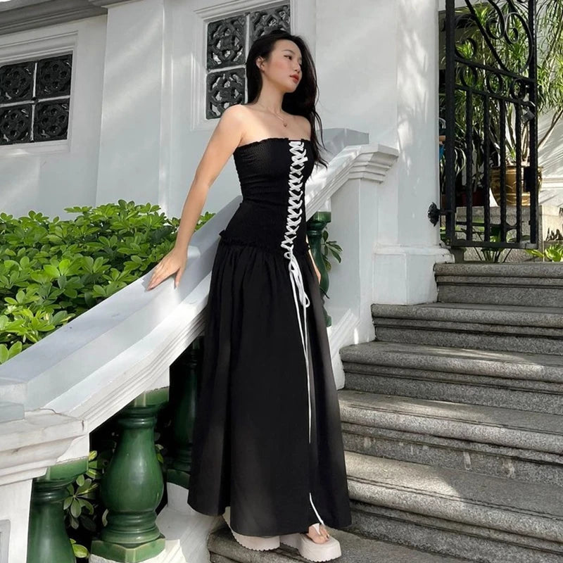 Black Backless Loose Maxi Dress