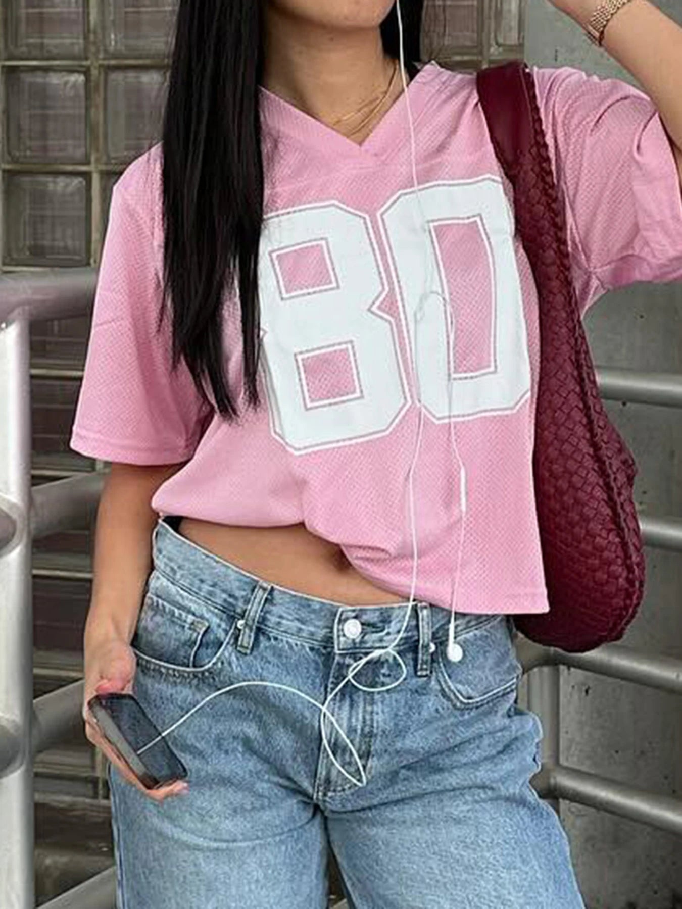Looe Tee Shirt V-neck Overiz Short Sleeve