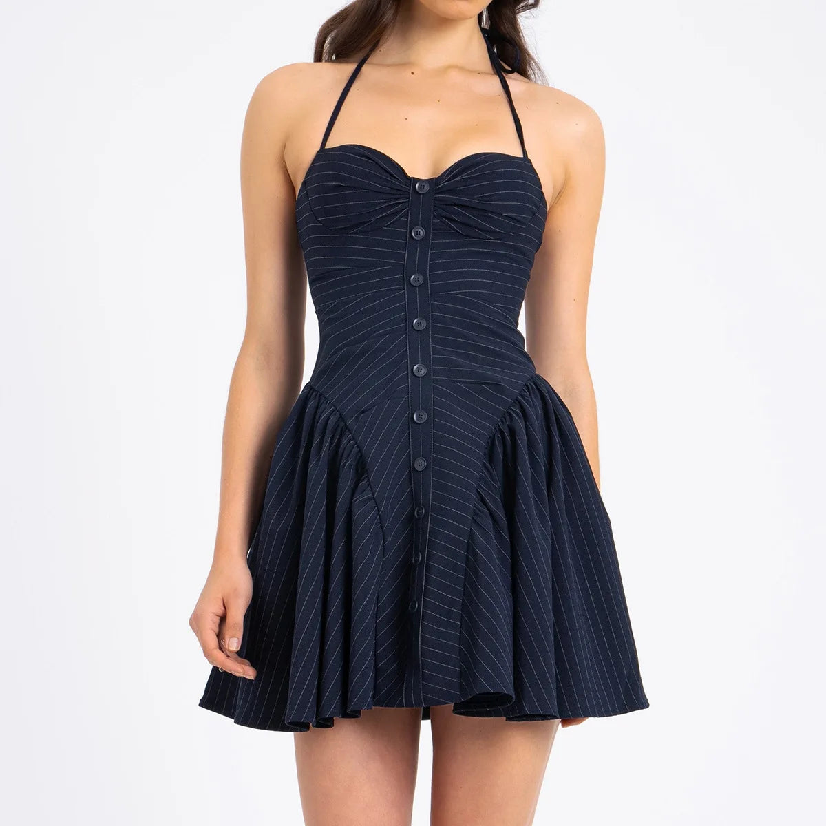 Pure Desire Striped Hanging Neck, Waist, and Bareback Dress for Niche High End Dress