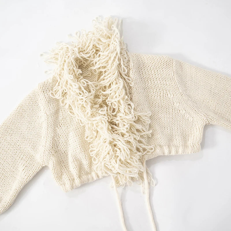 French Knit Set Tie Cardigan Long Sleeve Navel Top Mini Skirt Set Girl