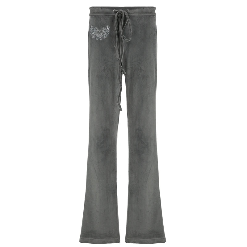Retro Rhinestone Flare Pants Lace-up Bottoms 's Pants