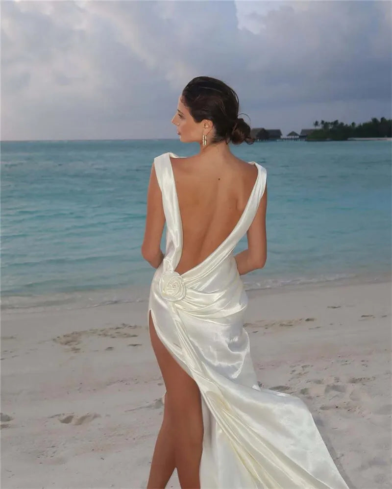 Satin Backless High Split Maxi Dress