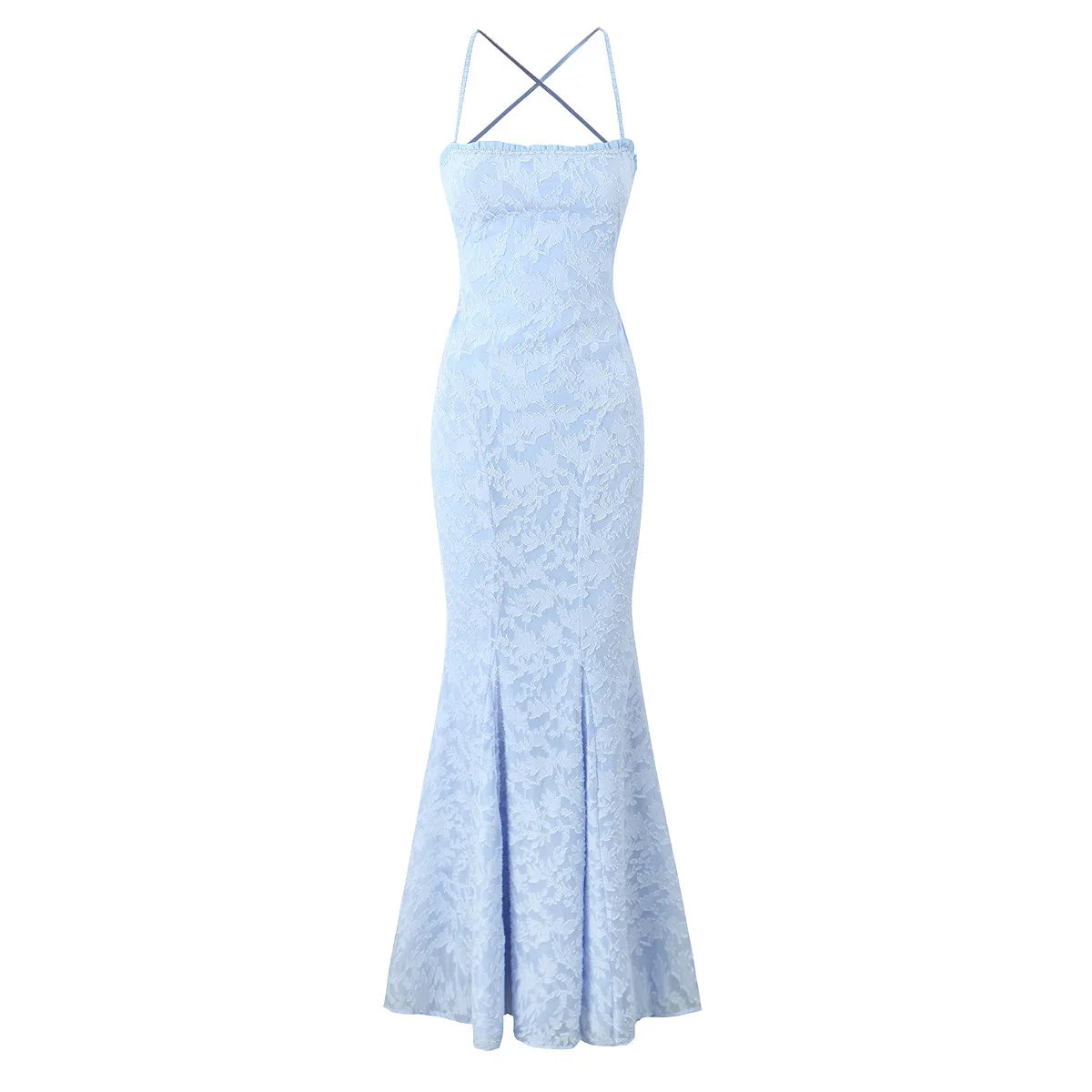 Square Neck Backless Suspender Dress with Hip Wrap Slim Fit Fish Tail Long Retro Evening Dresses