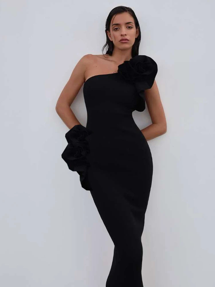 Applique Dress Sleevele Ribb Sheath Maxi Banquet