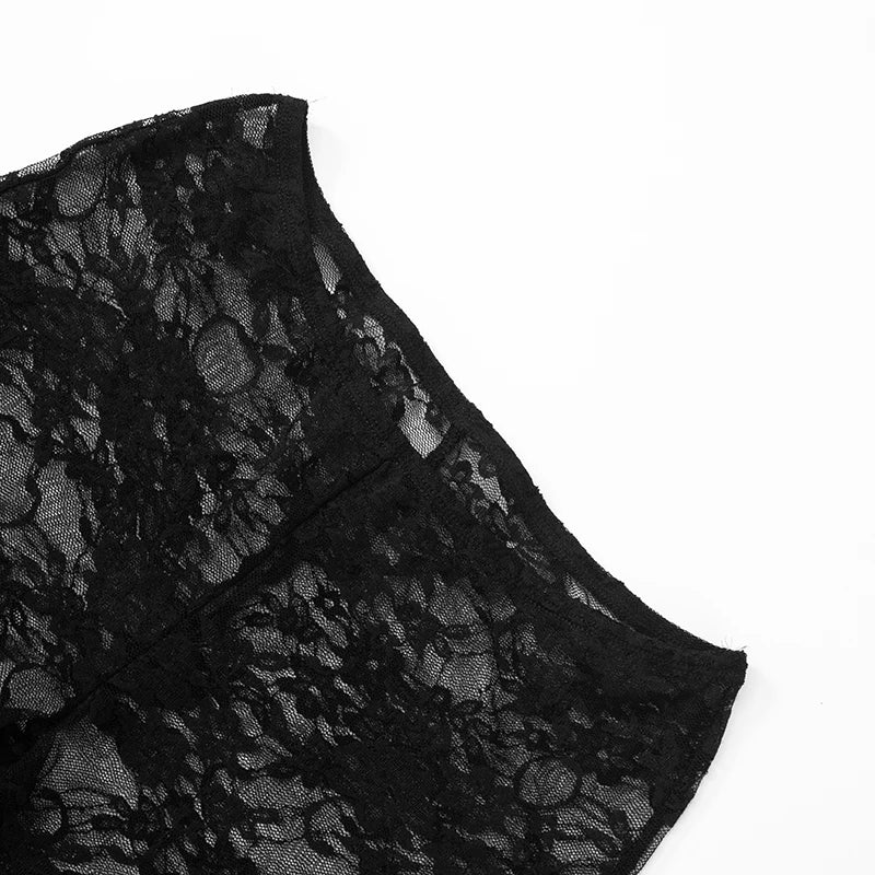 Black Lace Strapless Top See-Through Pants Two Piece Set