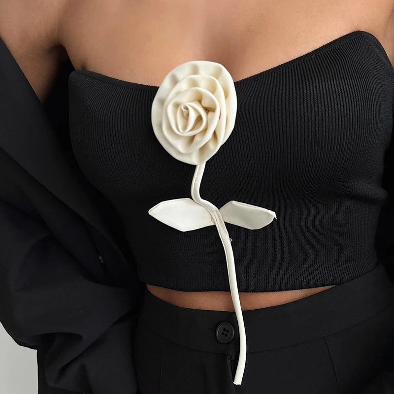 Flower Tube Top Crop Top Slim Solid Sleeveless Cropped Top Slim Strapless
