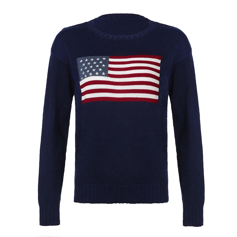 Graphic Knit Sweater Crewneck Pullover Looe