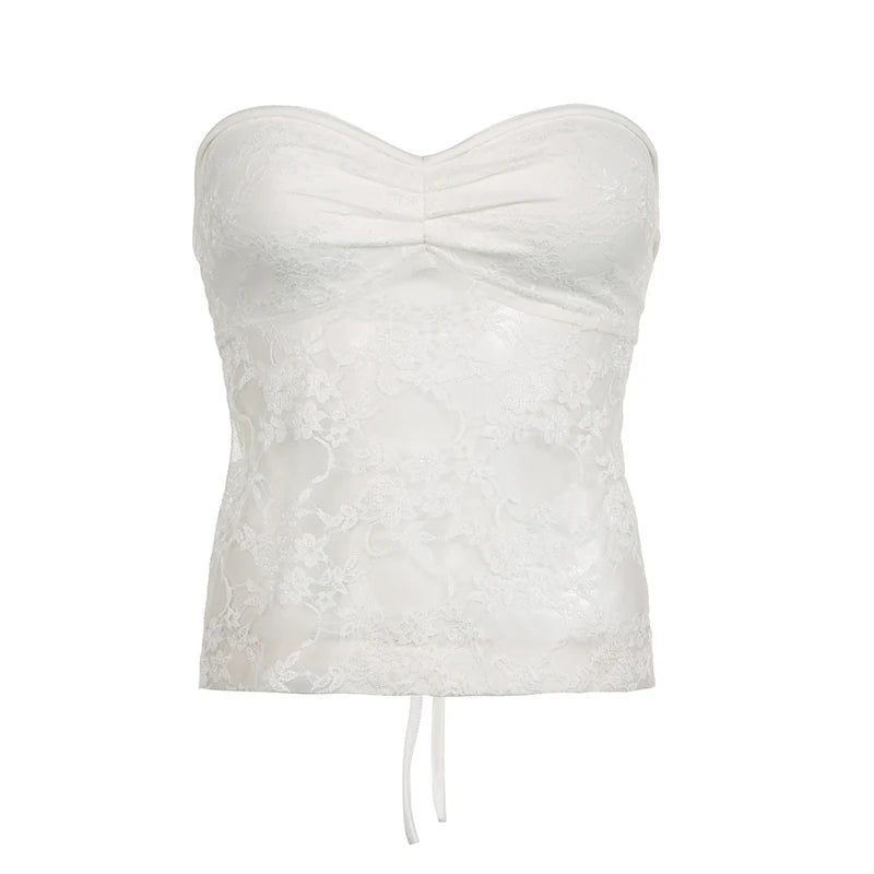 Off Shoulder Tube Top Lace-up Camisole Fairycore 's Crop