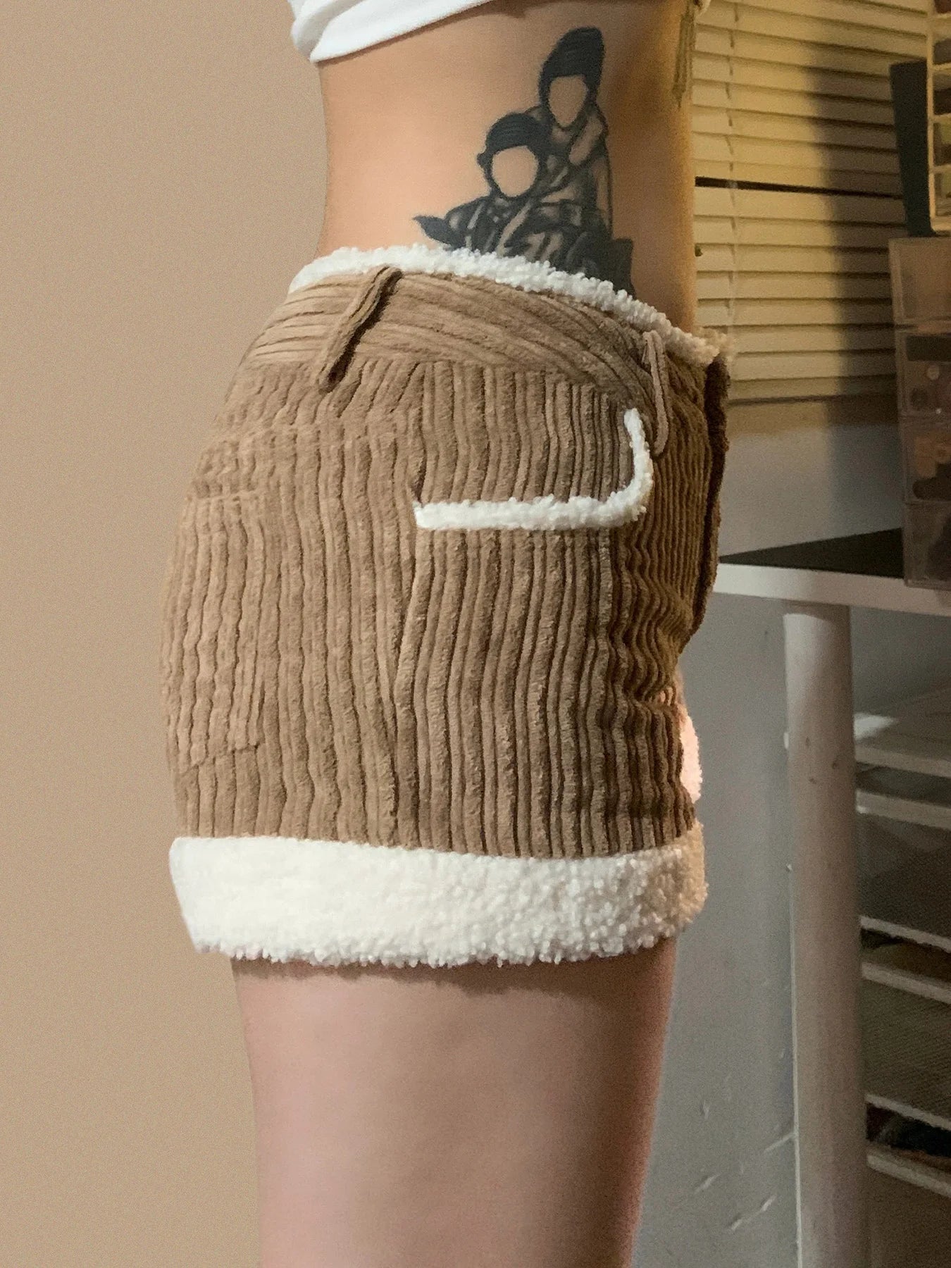 Retro Corduroy 's Shorts Knitted s Low Waisted Fur Patchwork Shorts