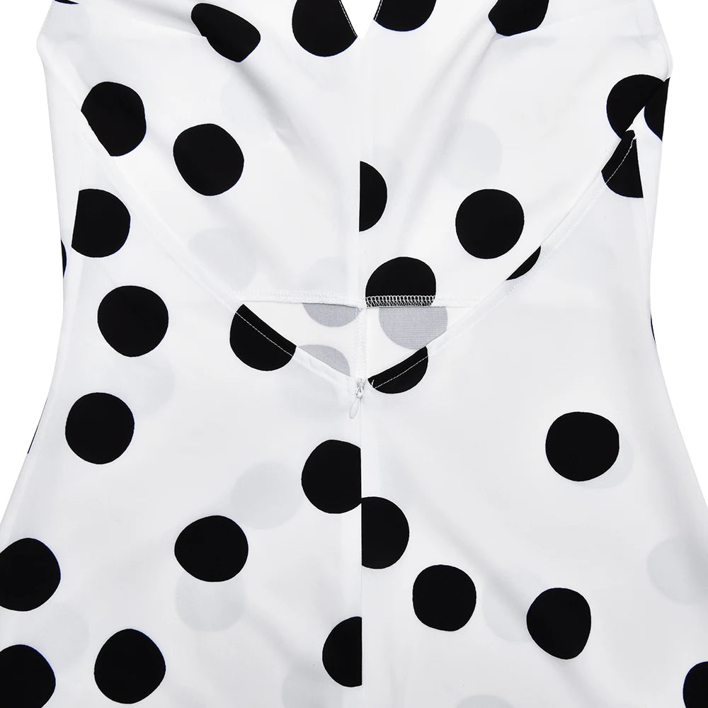 Polka Dot Halter Backless Slim Maxi Dress