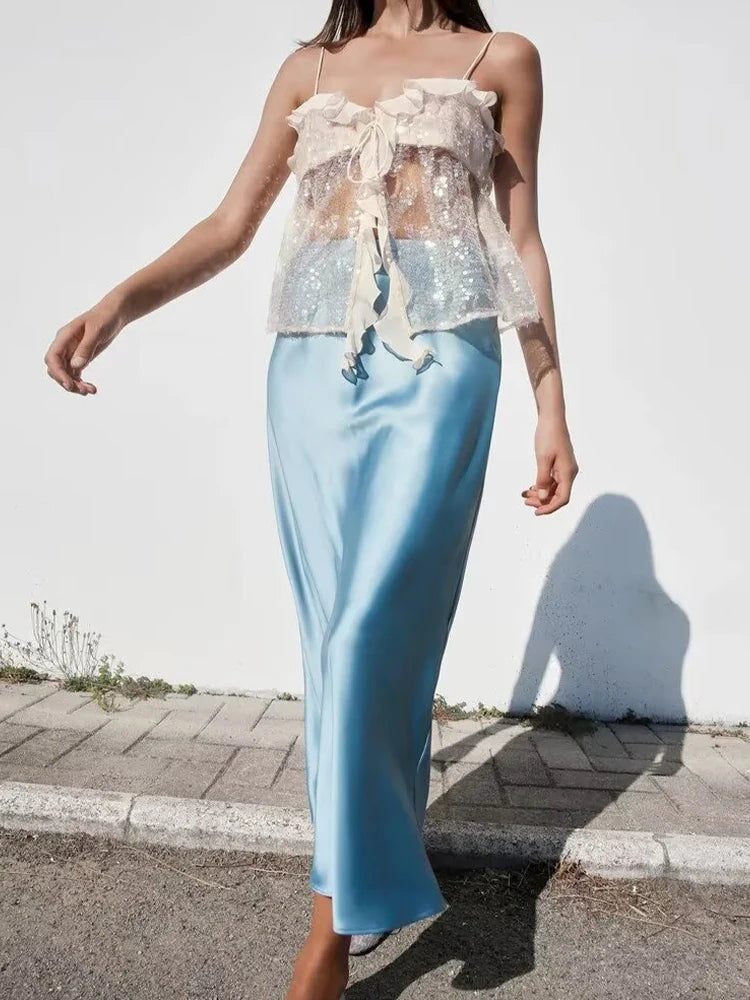 European and American and Versatile Sequined Suspender Top