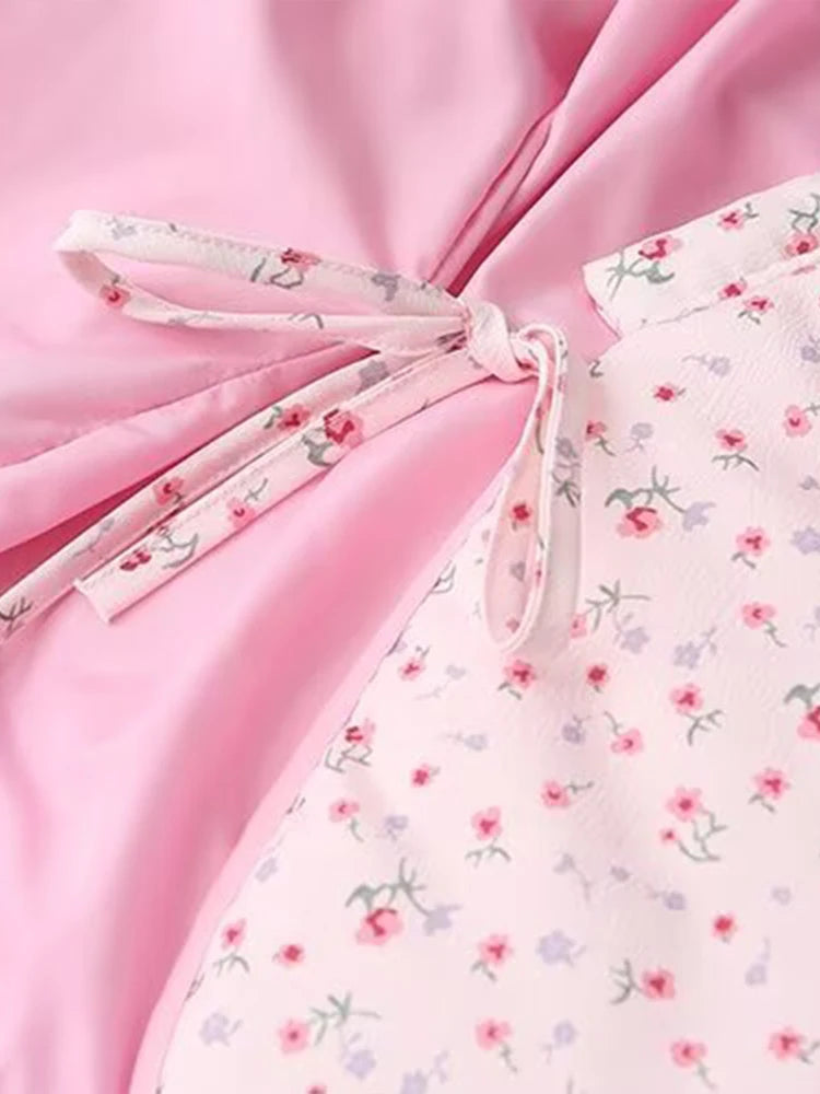 Pink Floral V Neck Cotton Jacket