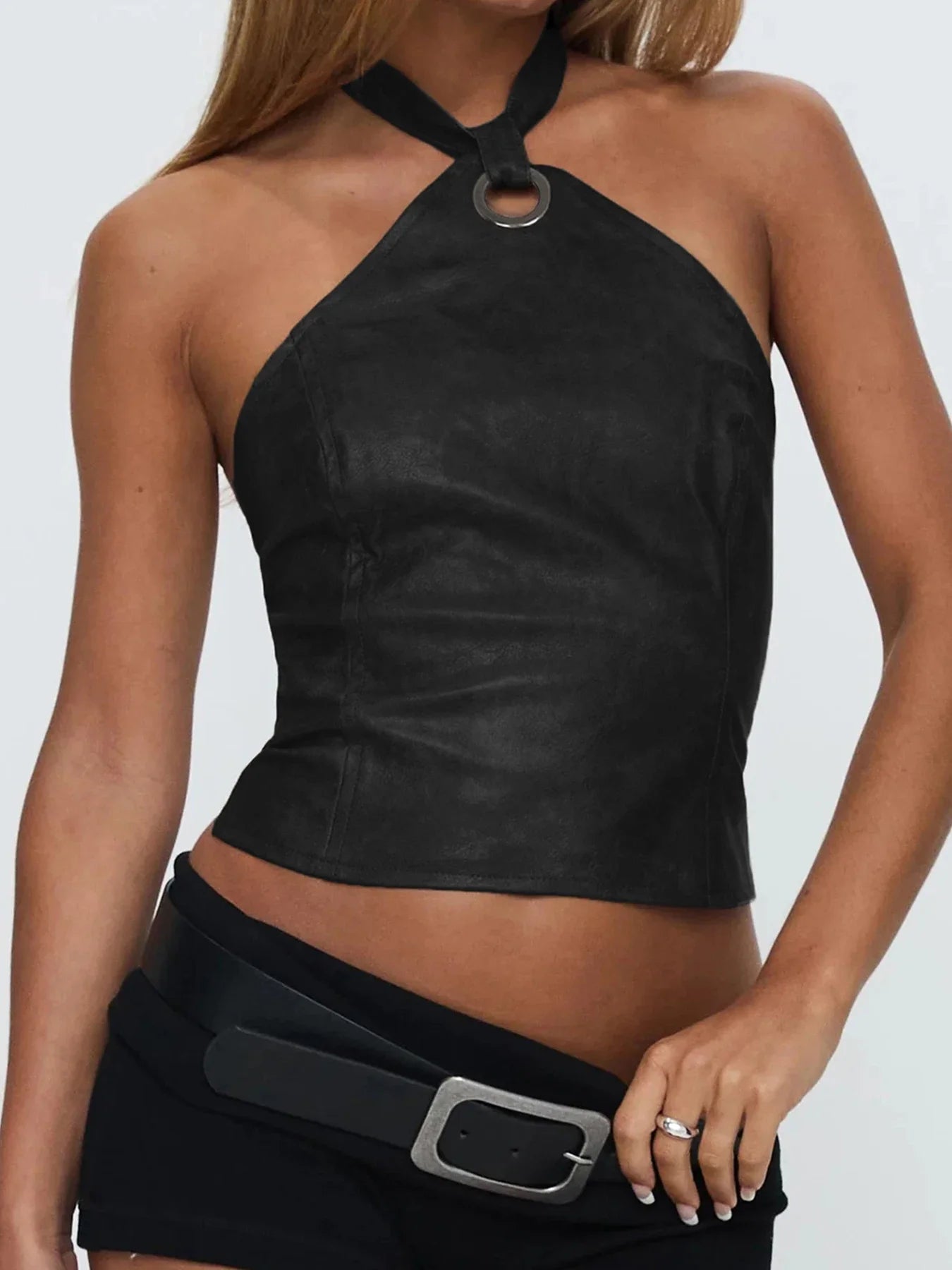 Leather Backless Halter Top