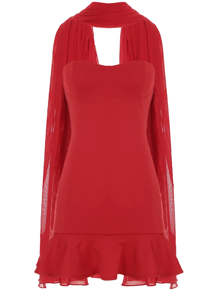 Strapless Mini Dress and Scarf Sleeveless Backless
