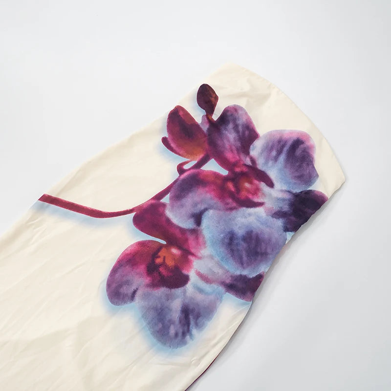 'S Floral Print Long Dress Strapless Sleeveless Backless Slim Dress Long Dress